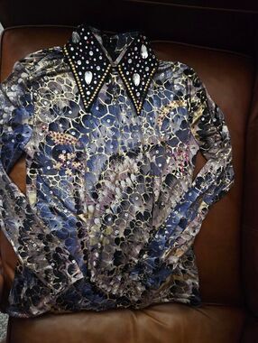 Western Show Apparel Embellished Beaded Collar Long Sleeve Top Crystals